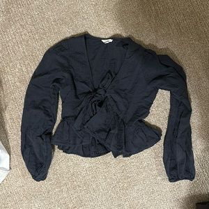 American eagle black long sleeve tie top